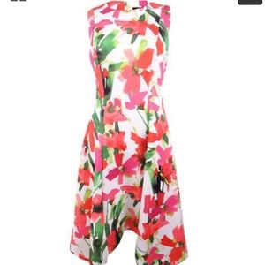DKNY  Sleeveless Floral A-line Knee-length Dress